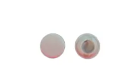 Pair of circular door handles with smooth metallic surface and hidden fastening system