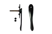 Black door handle set with locking cylinder and mounting screws for professional installation